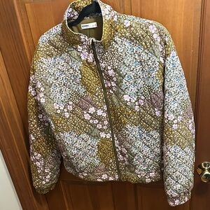 Floral Puffer Jacket - Olive and Lavender